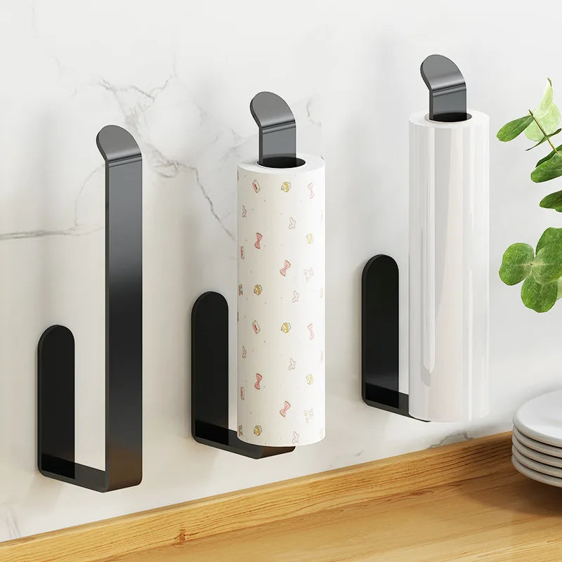 Space Saving Self Adhesive Wall Mounted Tissue Holder Kitchen Storage Organizer Dual Purpose Toilet Paper Hand Towels No Drill