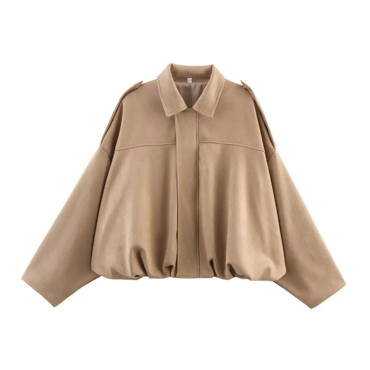 ETJ 2026 Spring New Women's Suede Texture Effect Loose Version of Fashion Lapel Shoulder Jacket
