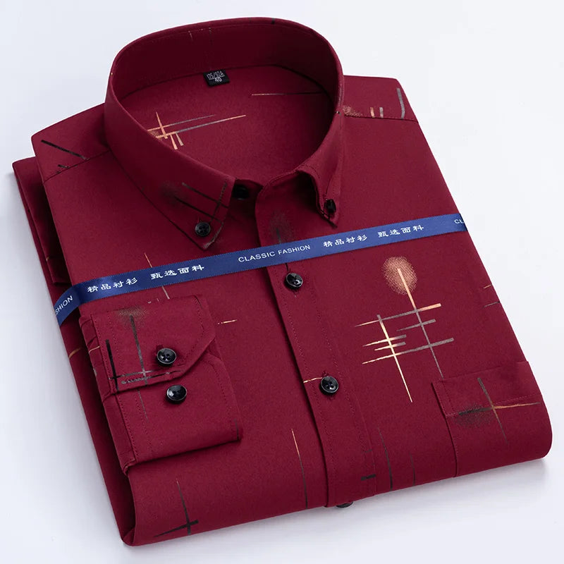 Men's Dress Shirts Spring Autumn Latest Hot Sale Non-iron Anti-wrinkle Business Casual Print Thin Plaid Slim Fit chemise homme