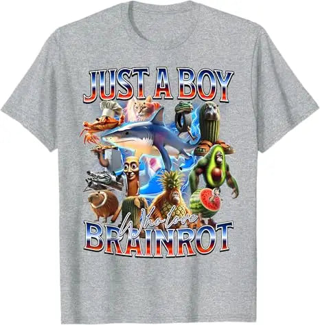 Just A Boy Who Love Brainrot Meme Italian Bootleg Boys Girls Kids T-Shirt Cute AI Italian Animals Y2k Design Graphic Outfit Tees