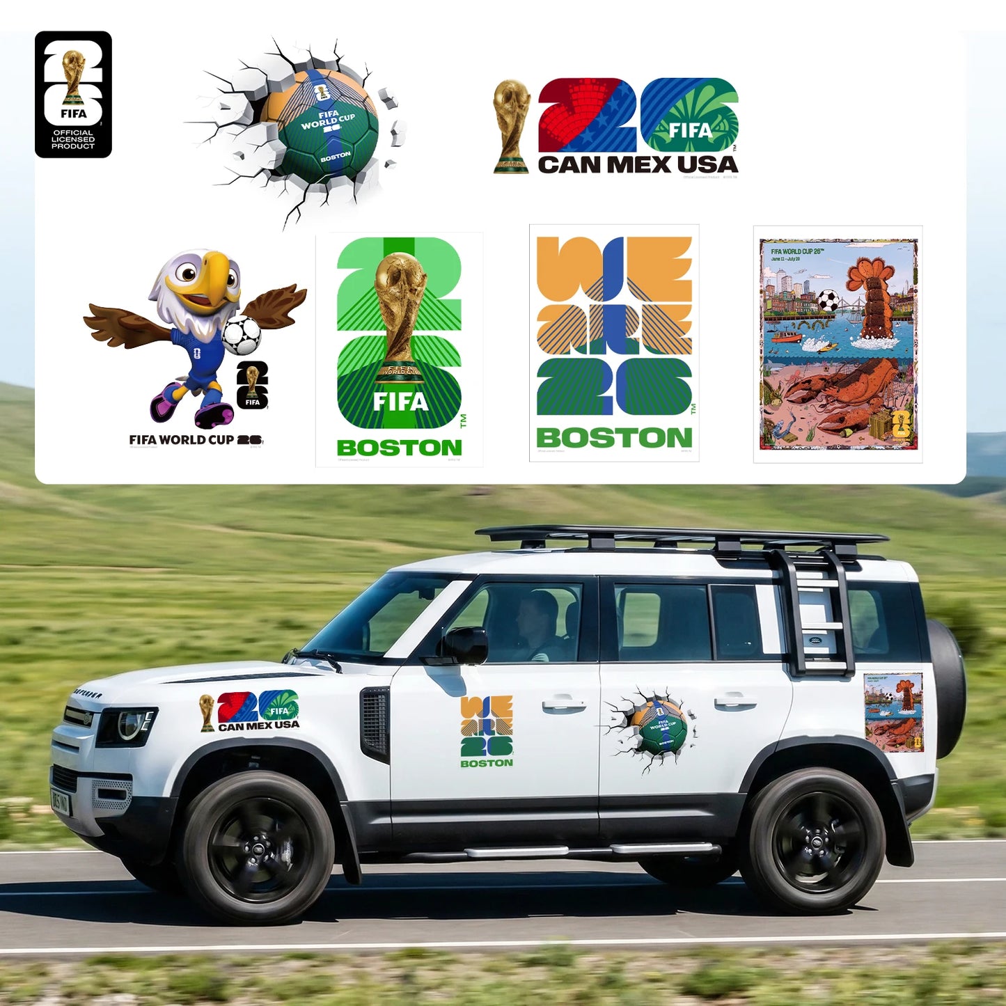 FIFA World Cup 2026 Car Decal Official World Cup Car Sticker with Trophy, Host City & Mascot Design - Waterproof Sticker for Car
