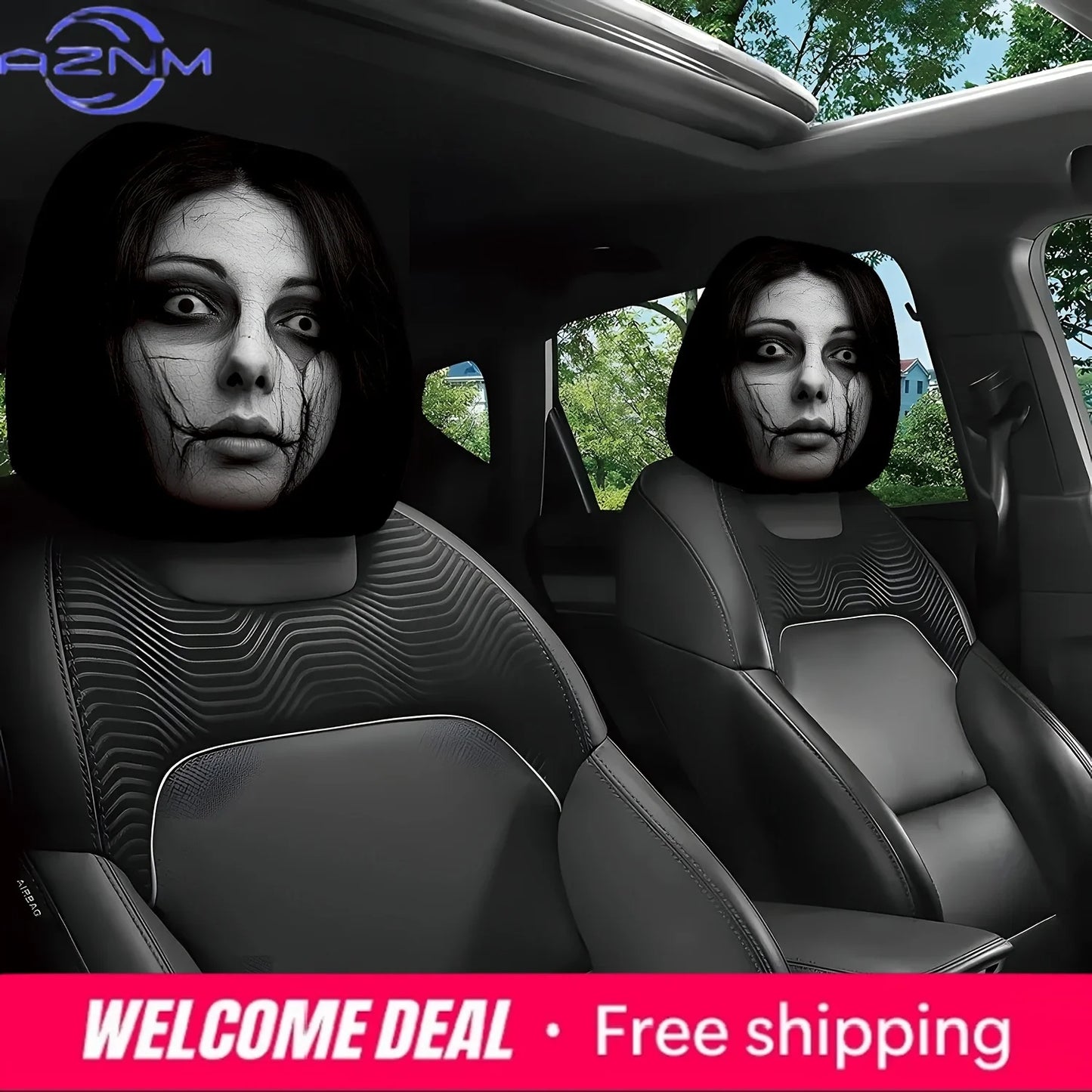 Set of 2 Car Headrest Covers: Perfect for Daily Commutes   Features Quirky Ghosts,