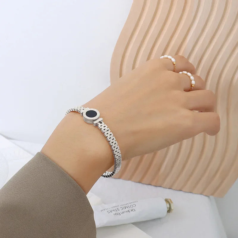 Woman Bijoux Gold Plated Surgical Steel Back To Rome Love Letter Bracelet Roman Numeral Bangle bangles  쥬얼리 팔찌