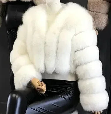 Faux Fox Fur Coat V-Neck Winter Woman Long Sleeve Warm Winter Coat Women Fashion Luxury New Fur Jacket Teddy Chic Outwear 2024