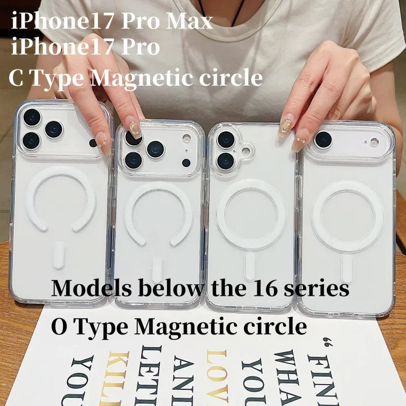 Transparent Magnetic Phone Case For iPhone 17 Pro Max 16 13 11 15 14 12 17 Air 17Promax Soft Shockproof Funda Cover