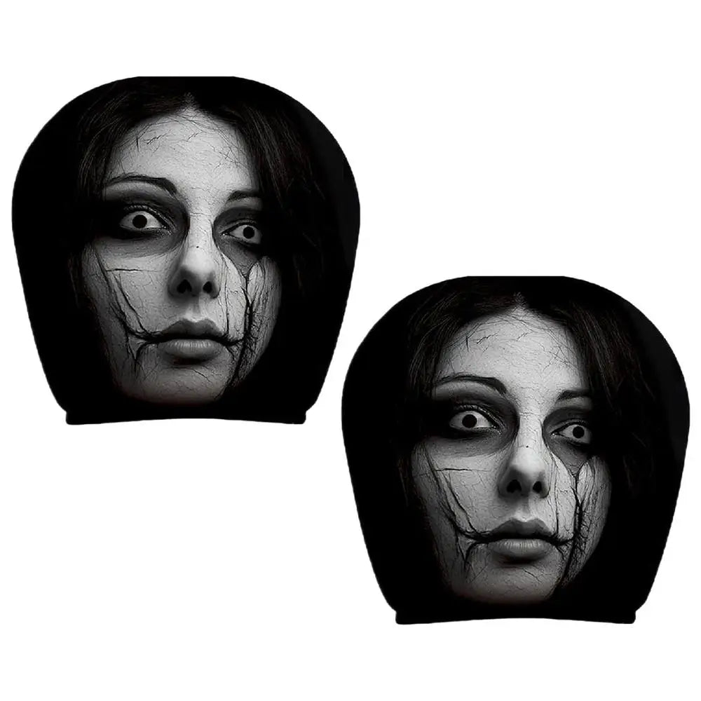 2pcs Headrest Covers For Cars Automotive Seat Guard Cute Scary Face Pattern Cartoon Car Headrest Covers For Decoration
