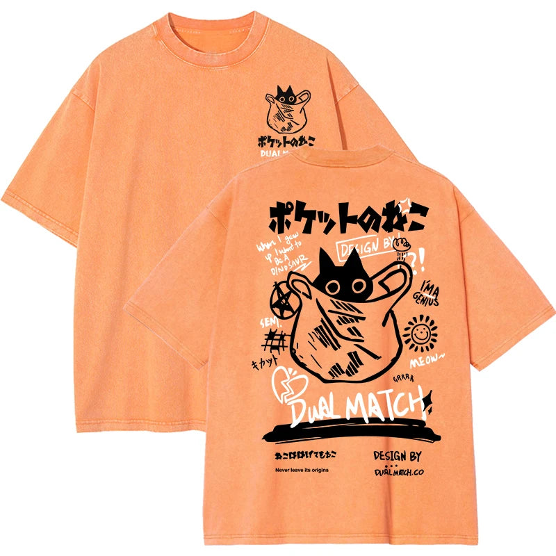 Women Cartoon T-Shirts Vintage Summer Harajuku Kawaii Cat Printed Short Sleeve Tees Couple Streetwear Loose Clothes Cotton Tops