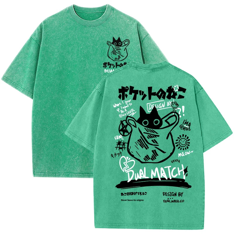 Women Cartoon T-Shirts Vintage Summer Harajuku Kawaii Cat Printed Short Sleeve Tees Couple Streetwear Loose Clothes Cotton Tops