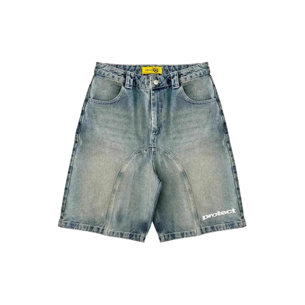 Premium Vintage Y2k Men Women Harajuku Short Jeans Washed Embroidery American Retro Man Denim shorts Summer Loose Hip Hop Streetwear limited