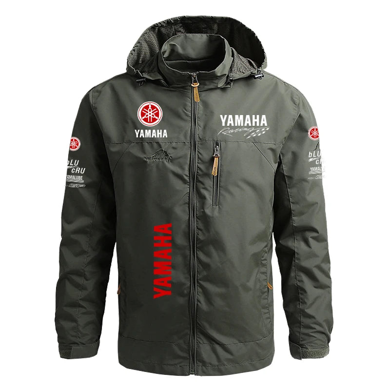 Yamaha Men's Motorcycle Jacket with Windproof and Waterproof Hood, Detachable, Large Size, Spring-Autumn Style, Tactical Jacket