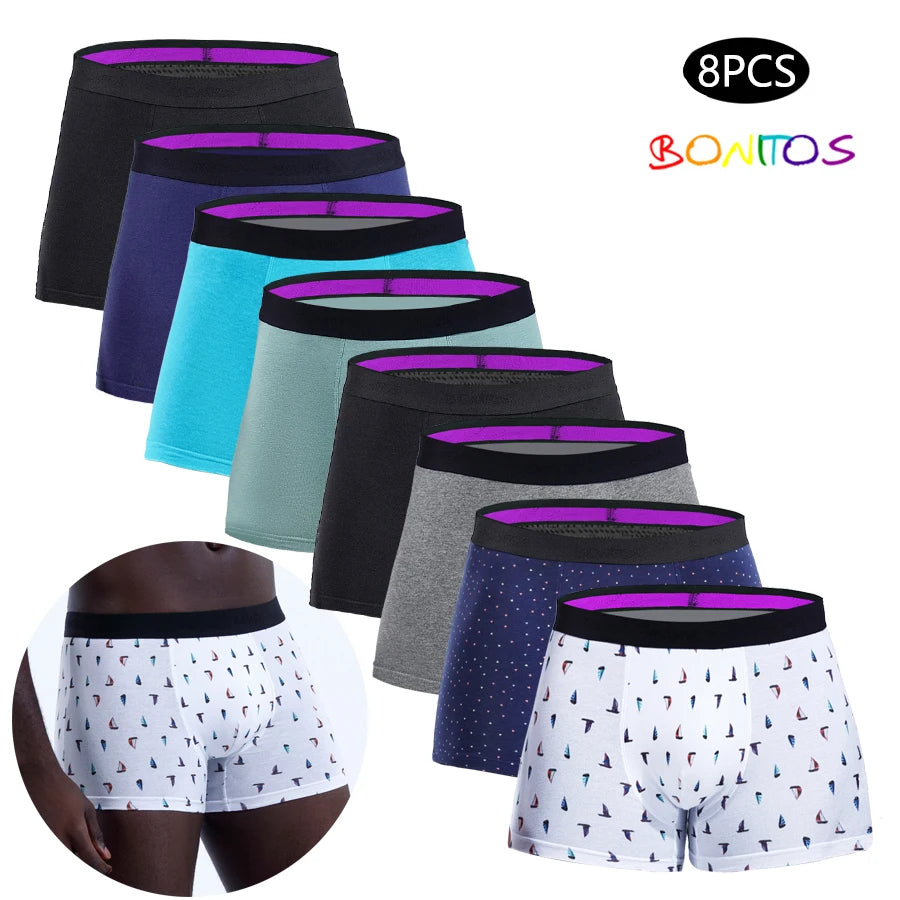 8pcs Men's Panties Sexy Homme Underpants Solid Underwear for Man Cotton Mens Boxer Shorts Male Trunks Boxershorts Set Calecon