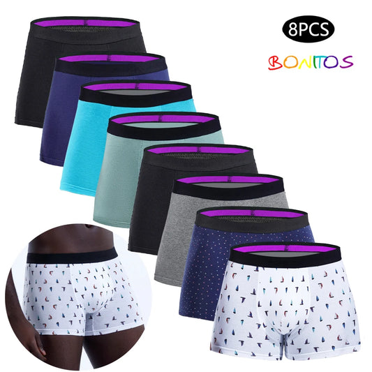 8pcs Men's Panties Sexy Homme Underpants Solid Underwear for Man Cotton Mens Boxer Shorts Male Trunks Boxershorts Set Calecon