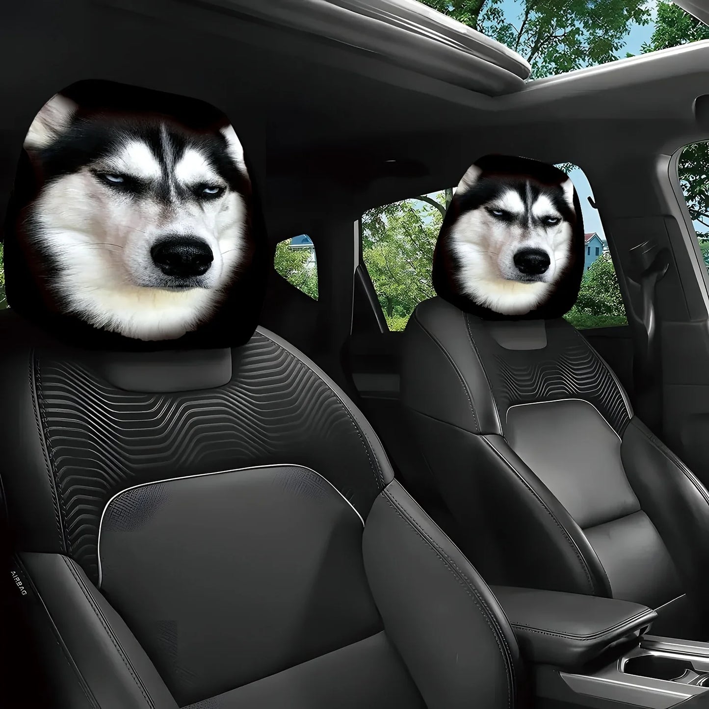 2pcs Printed Car Headrest Covers - Elastic, Washable & Lightweight. Perfect for Trips, Gifts & Stylish Interior Upgrade!
