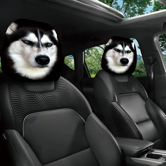 2pcs Printed Car Headrest Covers - Elastic, Washable & Lightweight. Perfect for Trips, Gifts & Stylish Interior Upgrade!