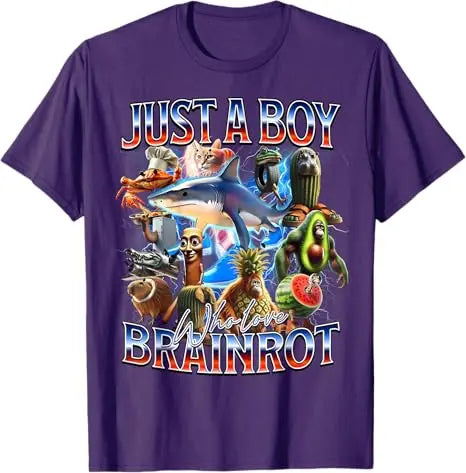 Just A Boy Who Love Brainrot Meme Italian Bootleg Boys Girls Kids T-Shirt Cute AI Italian Animals Y2k Design Graphic Outfit Tees