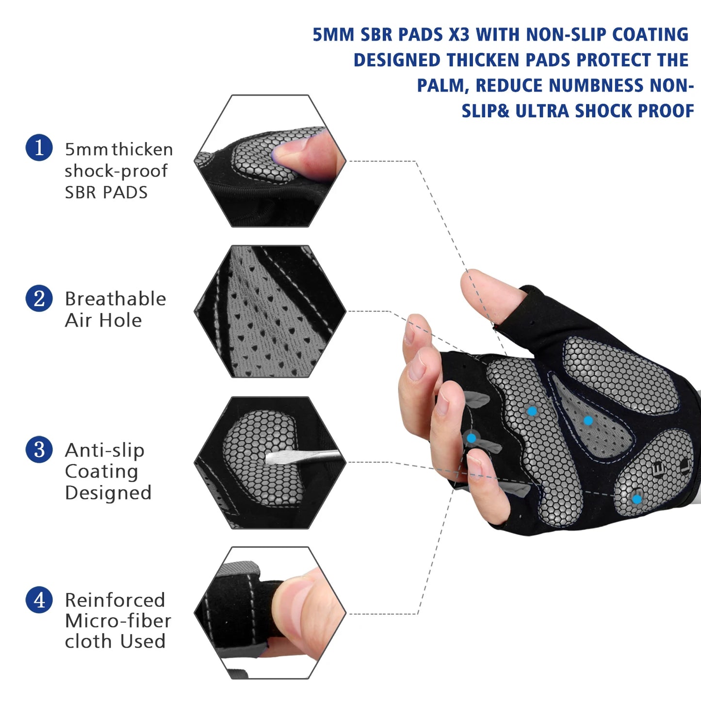 MOREOK Bike Gloves Half Finger  5MM Gel Pads Breathable Mountain Road Bike Cycling gloves Shock-absorbing Bicycle Gloves for Men