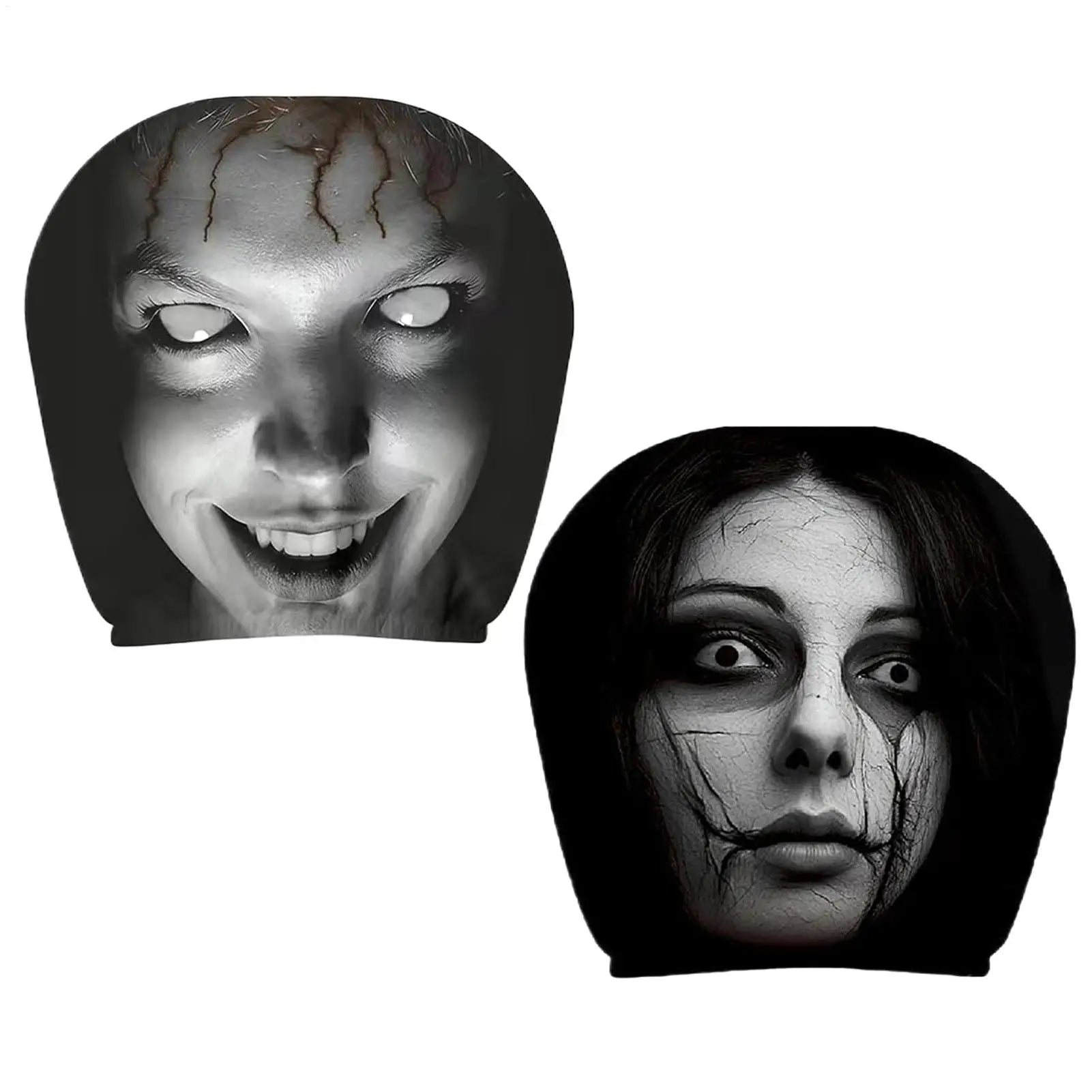 2pcs Headrest Covers For Cars Automotive Seat Guard Cute Scary Face Pattern Cartoon Car Headrest Covers For Decoration