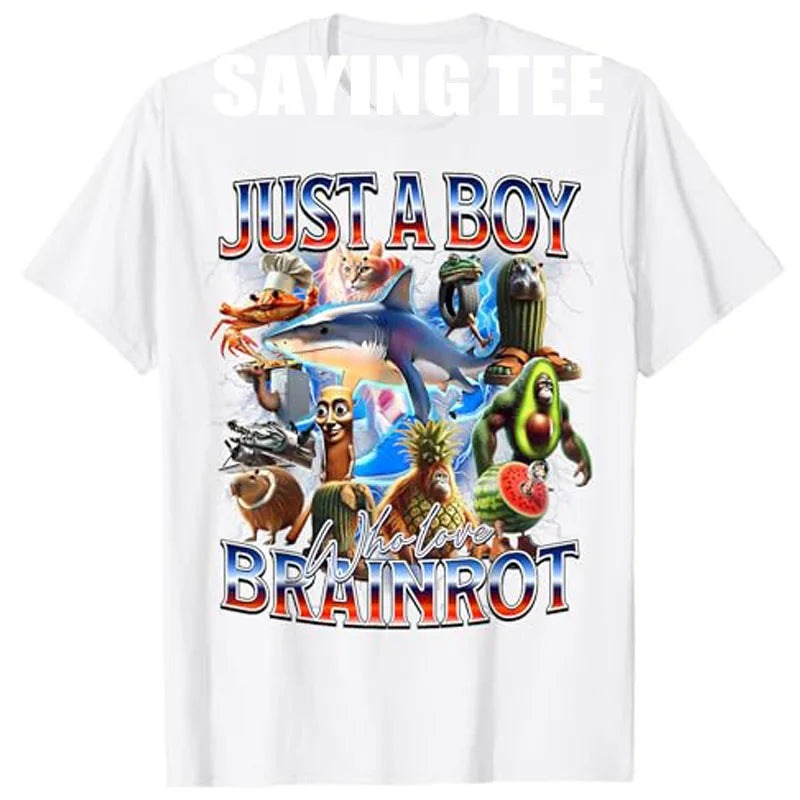 Just A Boy Who Love Brainrot Meme Italian Bootleg Boys Girls Kids T-Shirt Cute AI Italian Animals Y2k Design Graphic Outfit Tees