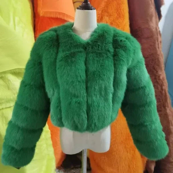Faux Fox Fur Coat V-Neck Winter Woman Long Sleeve Warm Winter Coat Women Fashion Luxury New Fur Jacket Teddy Chic Outwear 2024