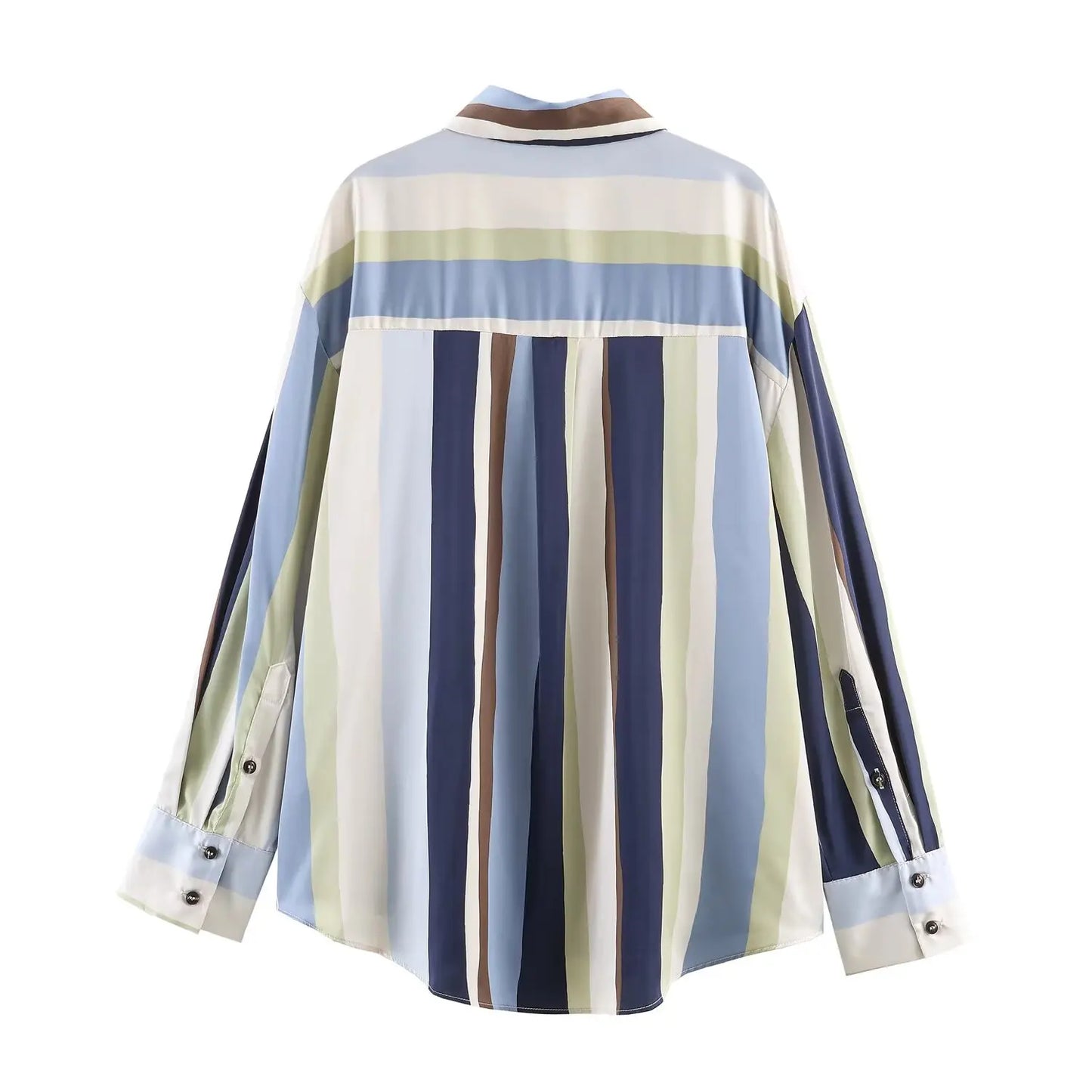 Women Striped Shirts Spring Summer Female Turn-Down Collar Blocking Design Long Sleeved Casual Shirt Tops Ladies' Shirt