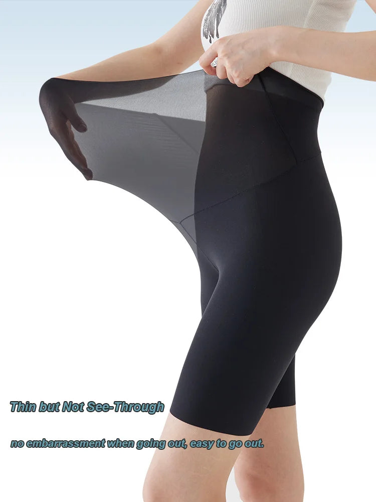 Plus Size Biker Shorts for Women Summer Thin Ice Silk Invisible Yoga Shorts Tummy Control Slimming Shorts Capri Pants 5/9 Length