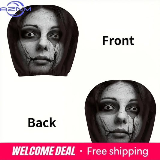 Set of 2 Car Headrest Covers: Perfect for Daily Commutes   Features Quirky Ghosts,