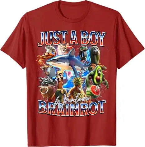 Just A Boy Who Love Brainrot Meme Italian Bootleg Boys Girls Kids T-Shirt Cute AI Italian Animals Y2k Design Graphic Outfit Tees