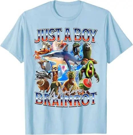 Just A Boy Who Love Brainrot Meme Italian Bootleg Boys Girls Kids T-Shirt Cute AI Italian Animals Y2k Design Graphic Outfit Tees
