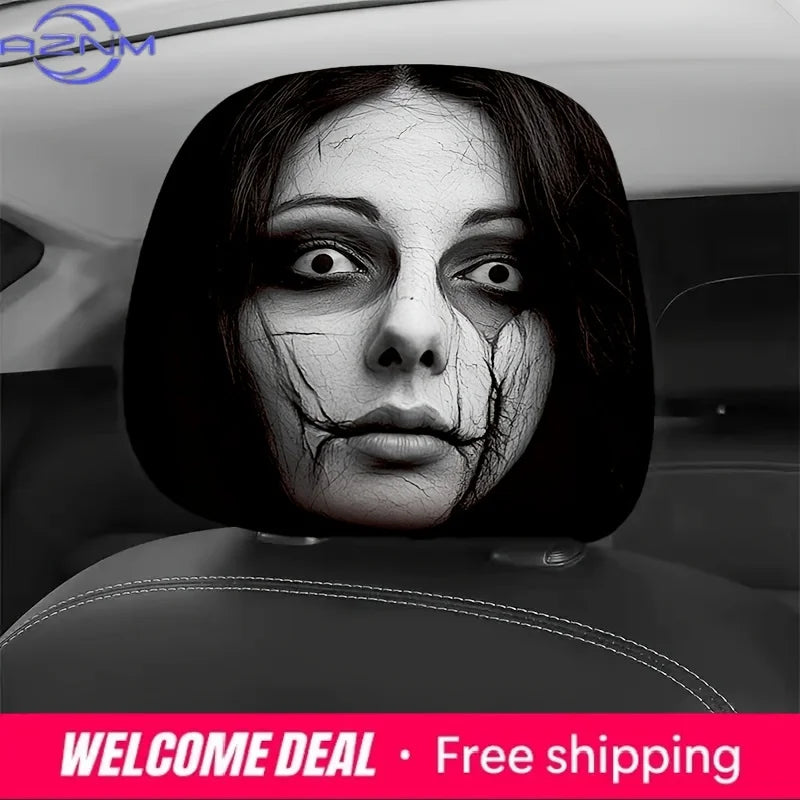 Set of 2 Car Headrest Covers: Perfect for Daily Commutes   Features Quirky Ghosts,