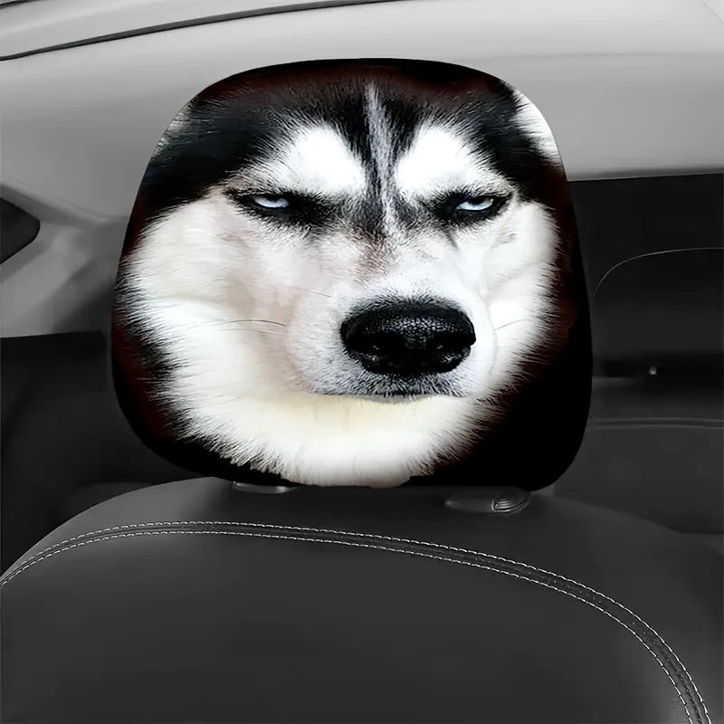 2pcs Printed Car Headrest Covers - Elastic, Washable & Lightweight. Perfect for Trips, Gifts & Stylish Interior Upgrade!